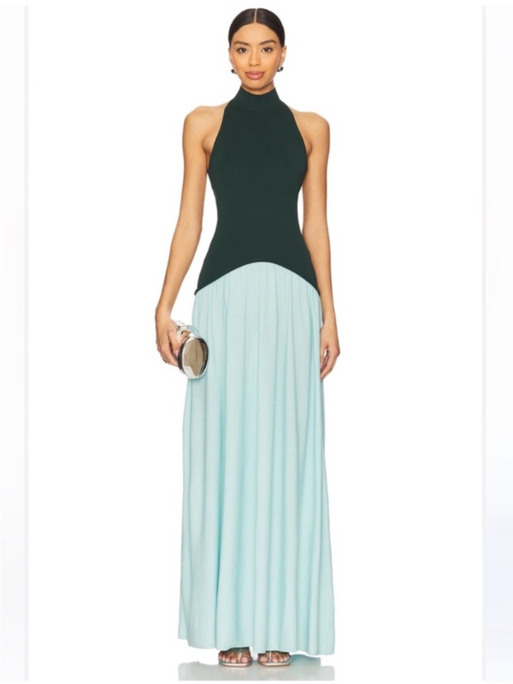 SOLID & STRIPED Soglio Halter Dress in Evergreen & Sky